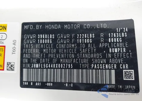 2024 Honda Civic Type R z USA, uszkodzony, nr VIN JHMFL5G44RX002795